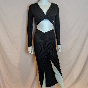 Fashion Nova Stuck On You Long Sleeve Top and Midi Skirt Set in Black size Small